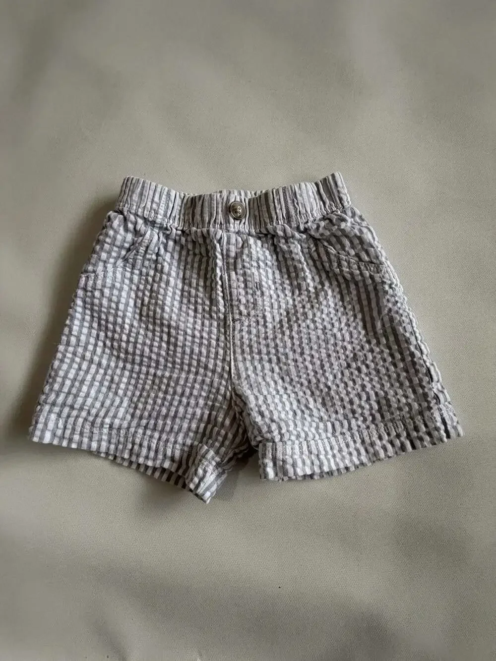 Little Me Baby 9M Gray White Seersucker Striped Pull On Shorts